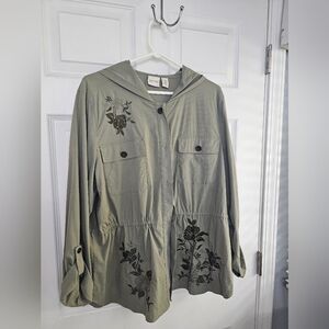 Christopher & Banks Green Floral Utility Jacket